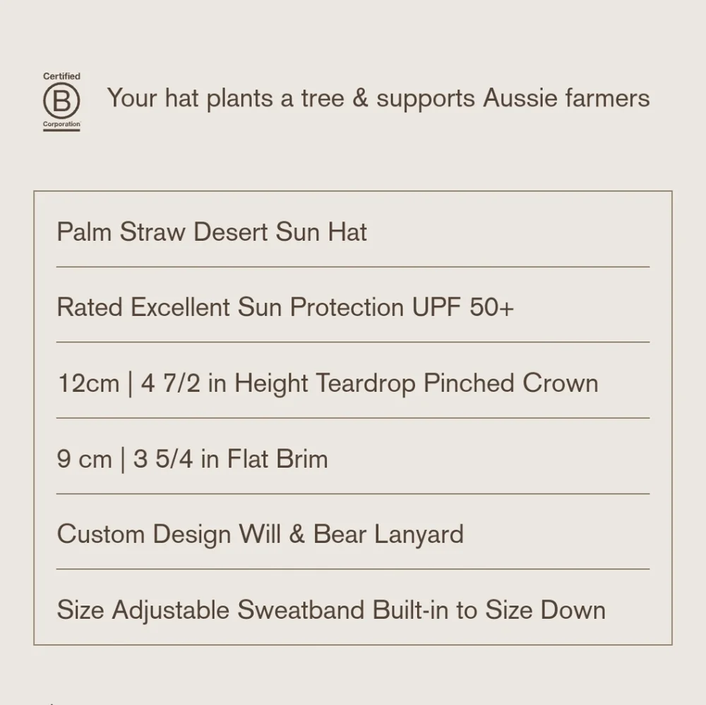 NWT WILL + BEAR AUSTRALIAN Rider Bone White Palm Straw Hat Unisex Medium